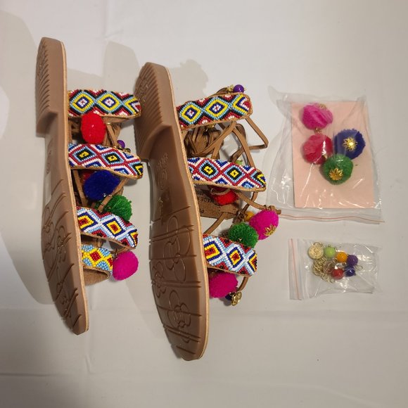 Chinese Laundry Leg-Tie Pom Pom Sandals - New - Picture 7 of 8